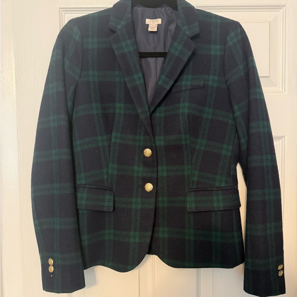 J. Crew Factory Navy and Green Plaid Blazer